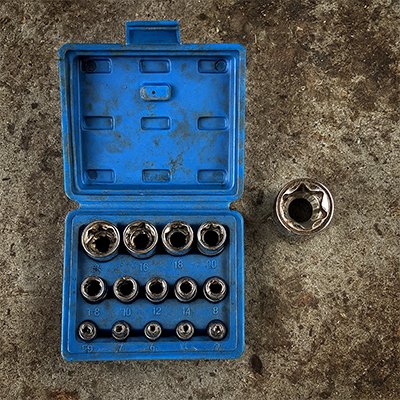 Douille coffret multi-empreintes pour cliquet bleu