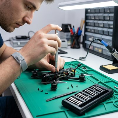 Tournevis de précision coffret homme qui répare un drone