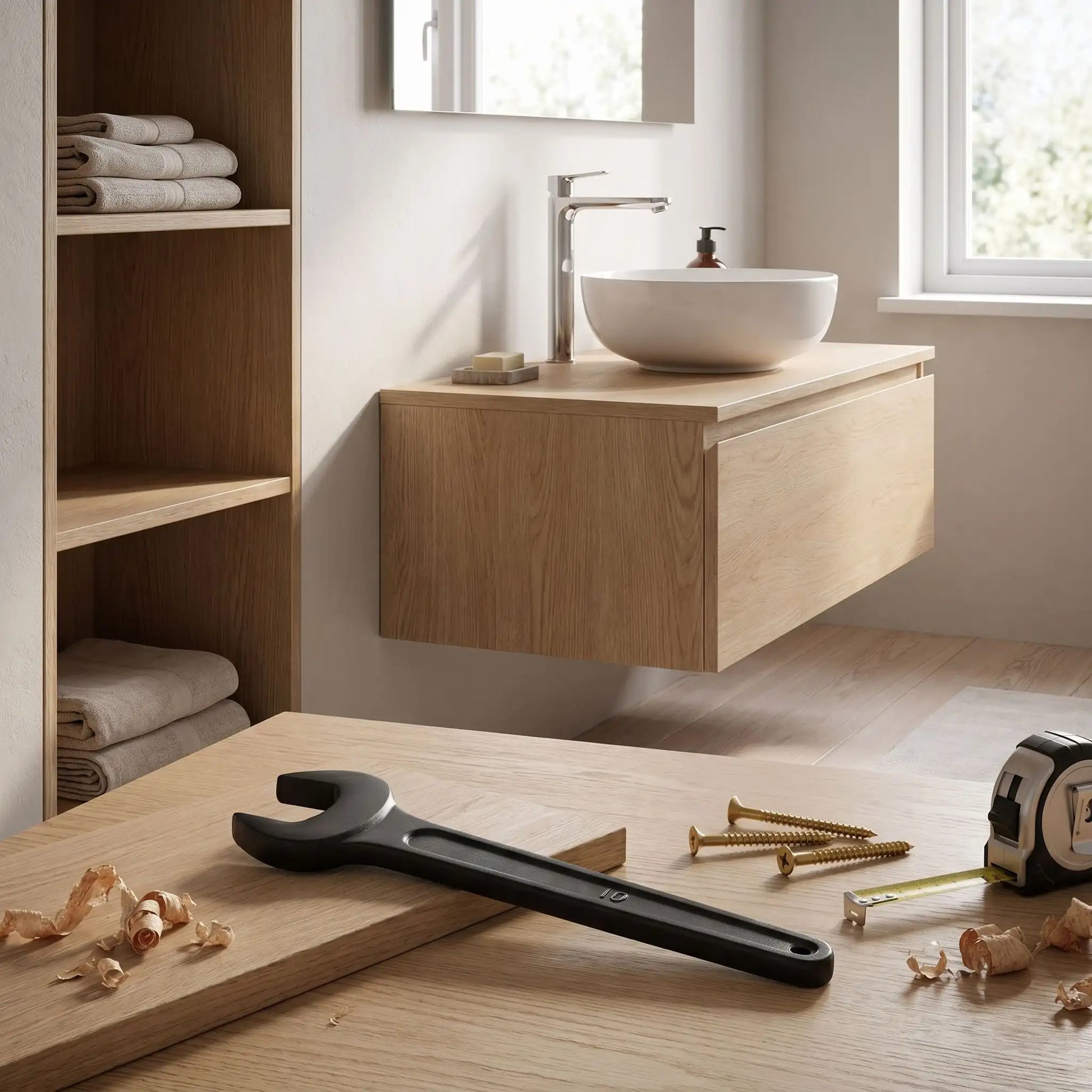 Clé de 32 au carbone noir salle de bain