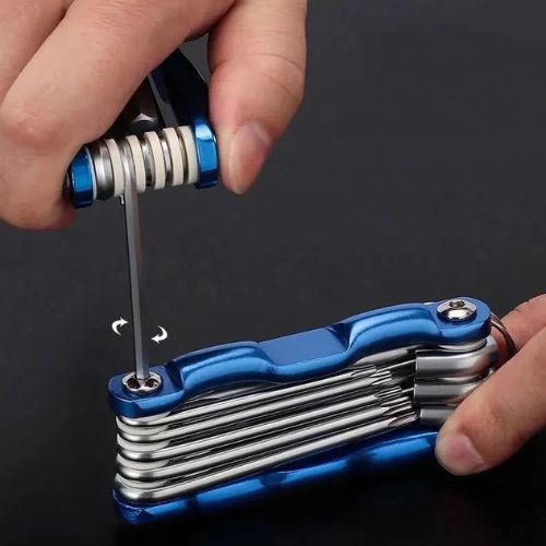 Clé allen pliante bleu métal 
