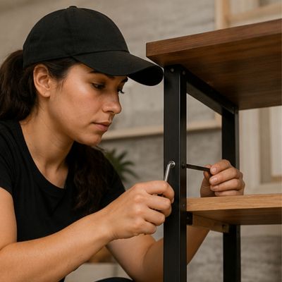 Clé allen Jeu de 9 extra-longues dans la main d'ne femme qui vise une étagère