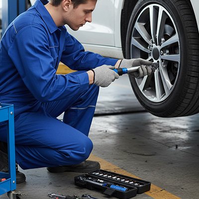 Clé dynamométrique bleu avec jeu de douilles roue