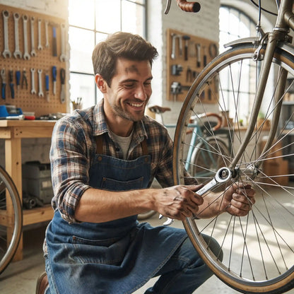 Mini clé plate à cliquet 6-19 mm un homme qui répare une roue de vélo