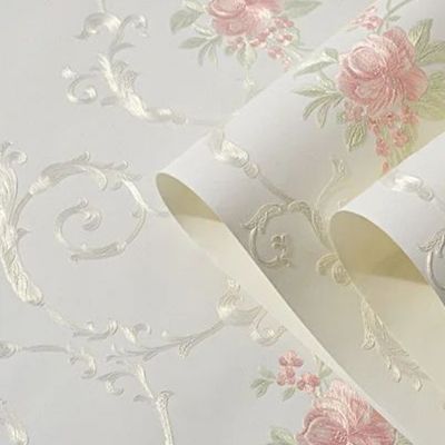 Papier peint fleuri Pour chambre à coucher blanc