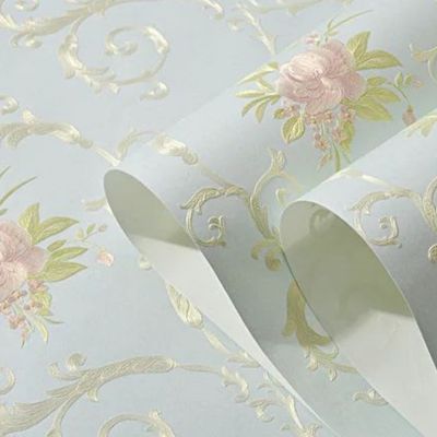 Papier peint fleuri Pour chambre à coucher bleu