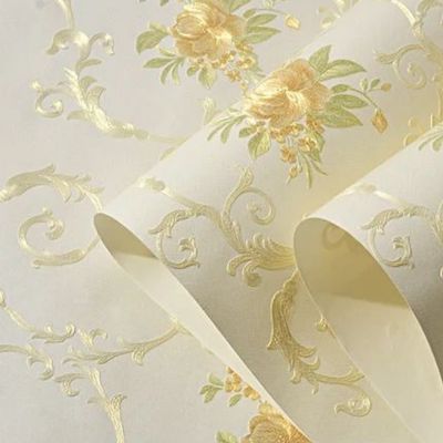 Papier peint fleuri Pour chambre à coucher jaune