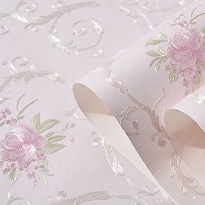 Papier peint fleuri Pour chambre à coucher rose