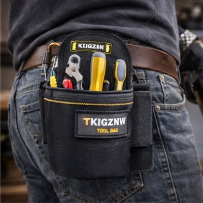 Porte outils Sac a clous cylindrique avec mousqueton tournevis