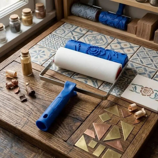 Un rouleau peinture à motif sur de la céramique