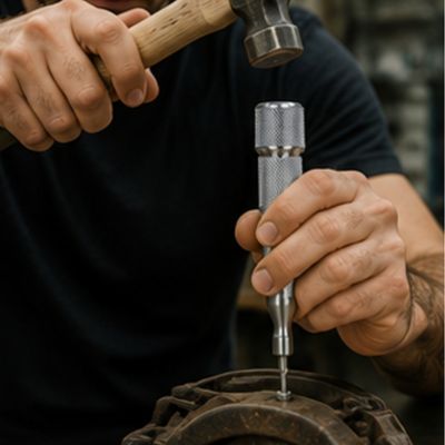 Tournevis à frapper de précision ergonomique 14'' KS36 dans la main d'un homme qui cogne sur un moteur