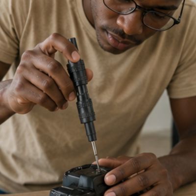 Tournevis étoile Torx 6 branches dans la main d'un homme