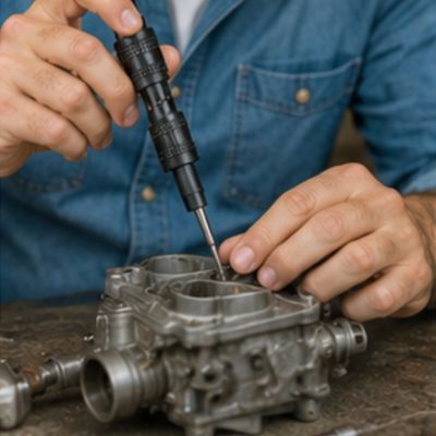 Tournevis étoile Torx 6 branches dans la main d'un homme qui fait de la mcanique