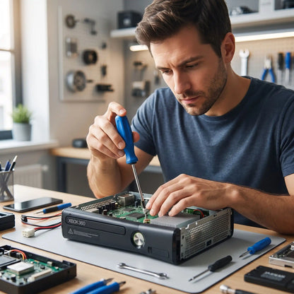 Tournevis étoile jeu Torx T8 et T10 de sécurité dans la main d'un homme qui répare sa console de jeu