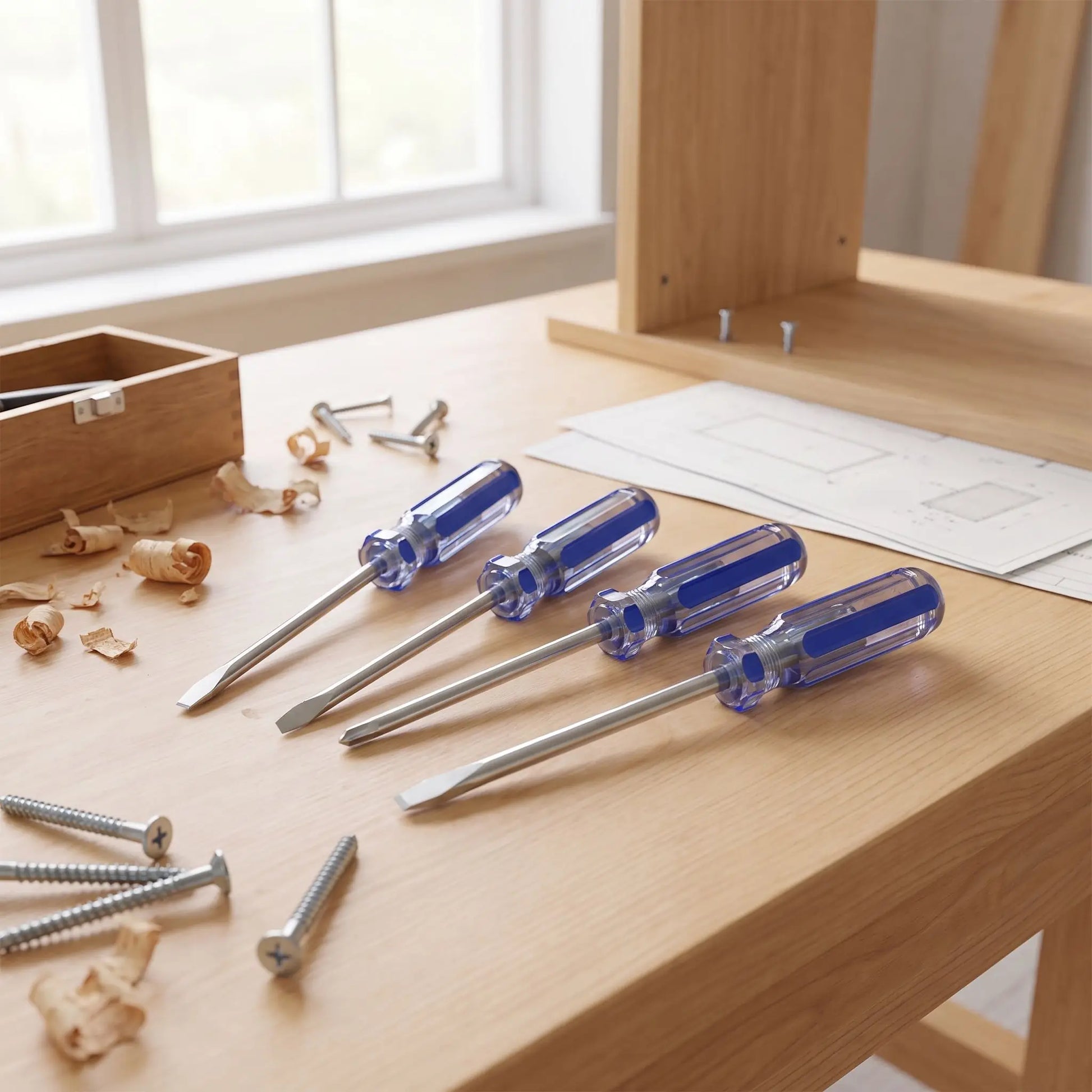 Tournevis étoile jeu de 4 tournevis torx en kit sur une table de bois