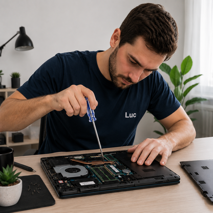 Tournevis étoile jeu de 4 tournevis torx dans la main d'un homme qui répare sont PC