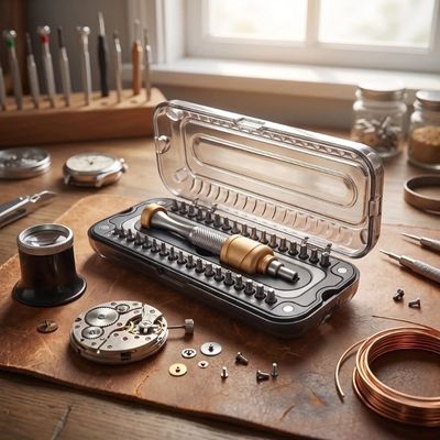 Tournevis étoile kit de précision 37 en 1 sur une table avec le boitier ouvert
