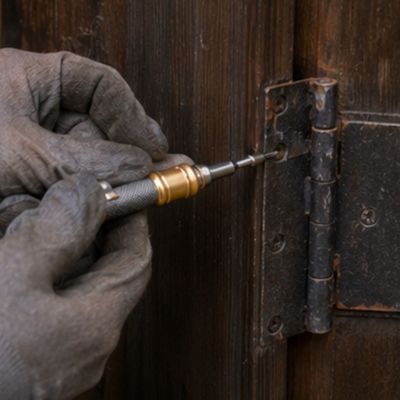 Tournevis étoile kit de précision 37 en 1 dans la main d'un homme qui répare une penture