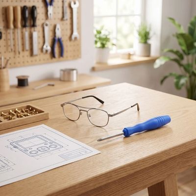 Tournevis étoile mini torx kit de 5 sur une table en bois à côté d'une lunette