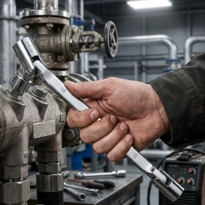 Clé à douille articulée 180 degré pour espaces étroits longue