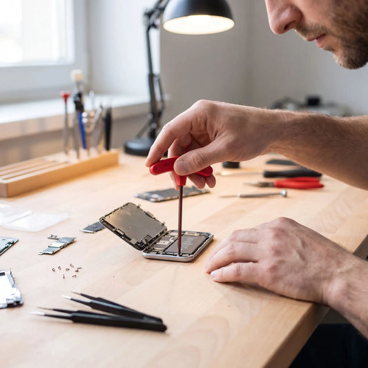 Clé torx en T de sécurité T6 à T30 dans la main dun homme qui répare sont cellulaire