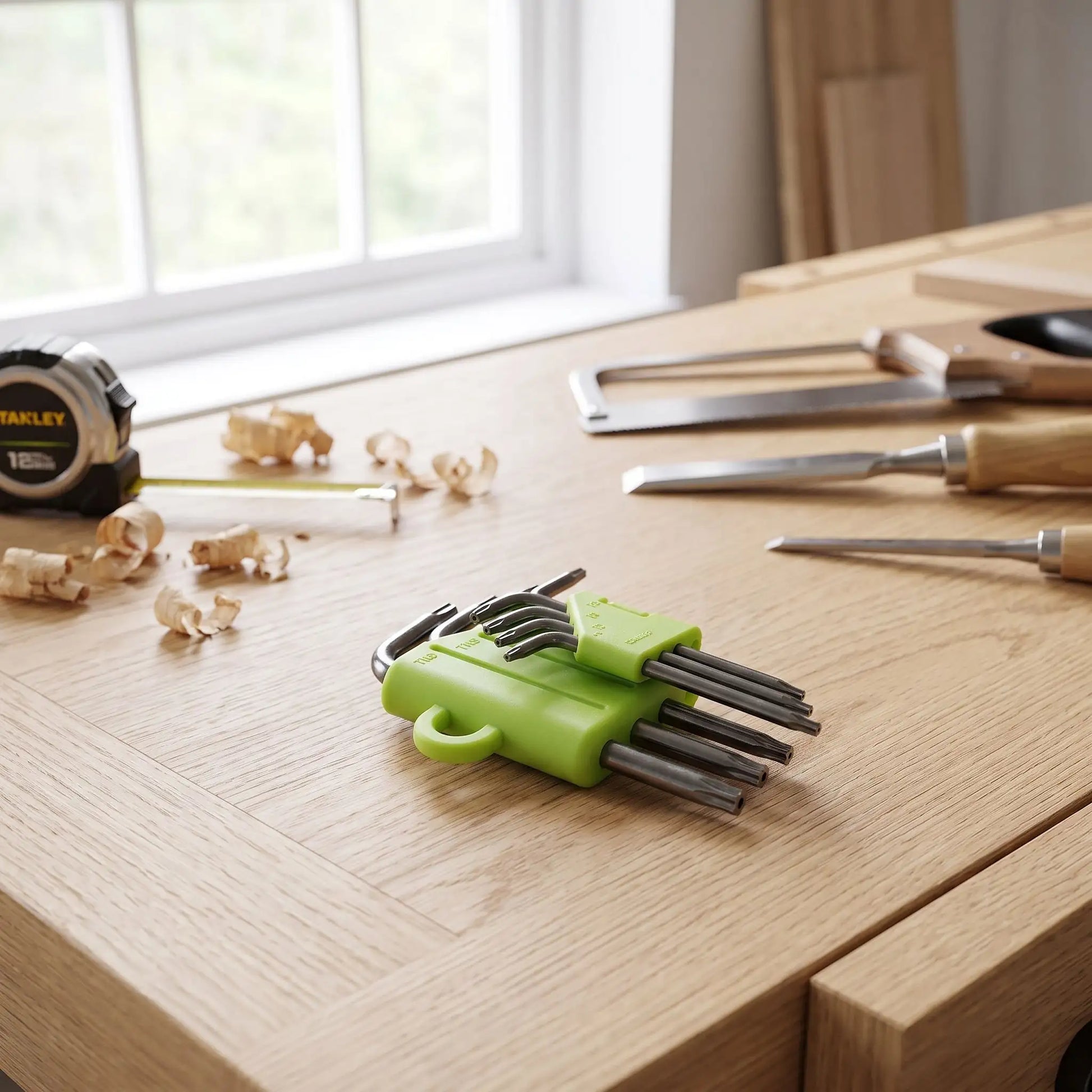 Clé Torx Trousseau de précision 8 en 1 sur une table en bois dans un atelier