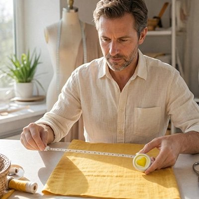 Mètre ruban souple dessin animé dans la main d'un homme