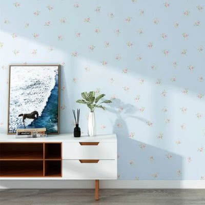 papier peint fleuri pastorale bleu