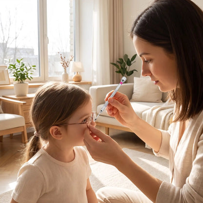 un petit tournevis plat de l'ensemble de 5 pièces de précision 1,2 à 2,0 mm dans la main d'unefemme qui rpare la lunette de sa fille