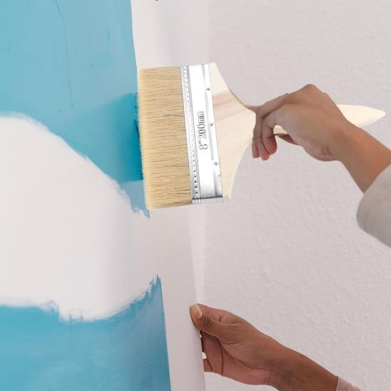 Pinceau peinture plat blanc bleu