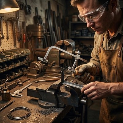 Scie à métaux professionnelle 13 en 1 dans la main d'un soudeur