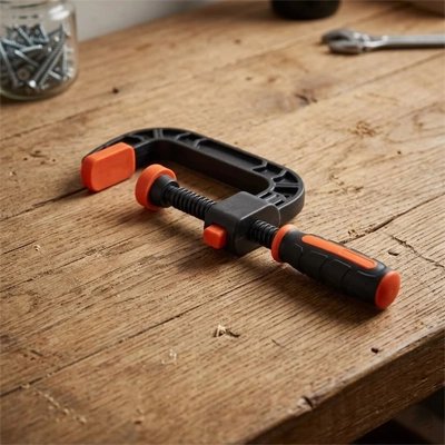 serre-joint type c 180 mm noir ur un établi