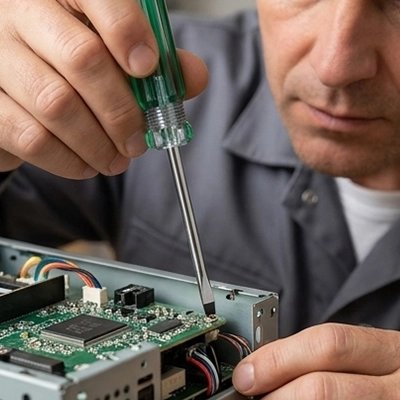 Tournevis plat à embout magnétique 3 x 75 mm dans la main d'un homme 